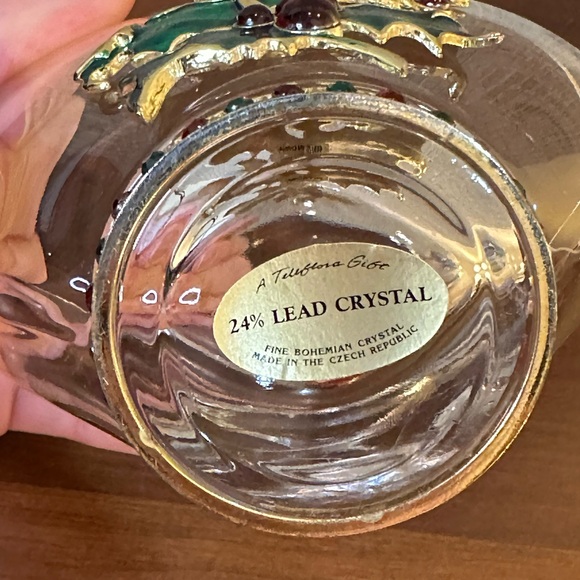 🎄VTG Fine Bohemian Lead Crystal Vase Jeweled Holly Teleflora Czech Republic - Picture 7 of 8